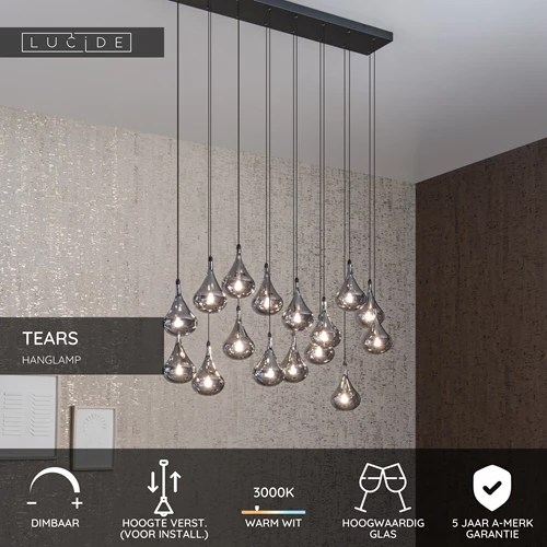 Lucide TEARS - Hanglamp - LED Dimb. - G4 - 16x1,5W 3000K - Zwart - USP